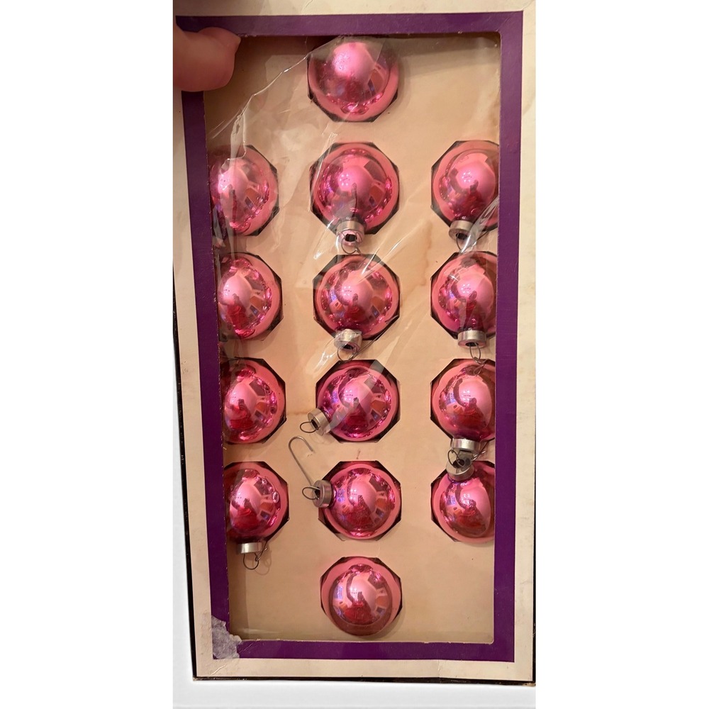 NIB Vintage 1967 Corning Pink Glass Christmas Ornaments Krain & Canton